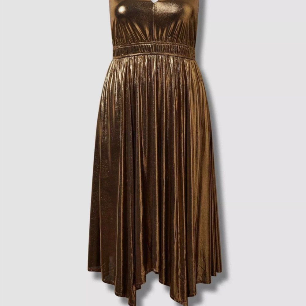 Torrid Gold and Black Midi Sundress V-Neck Cocktail - Picture 5 of 7